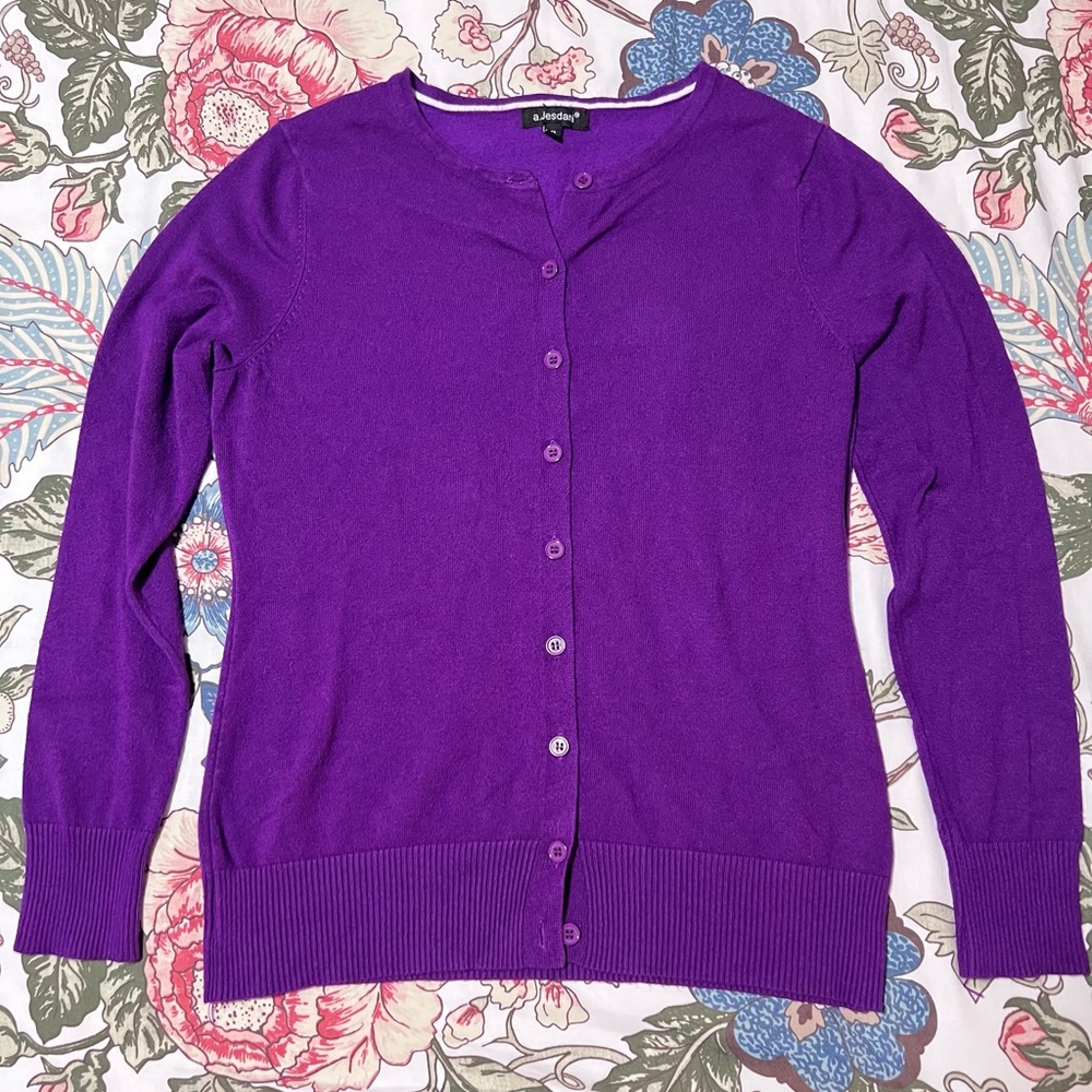 Purple Button-Down Cardigan